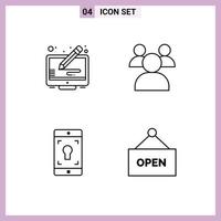 moderner Satz von 4 gefüllten flachen Farben Piktogramm von Copy Mobile Application Screen Lehrer öffnen bearbeitbare Vektordesign-Elemente vektor