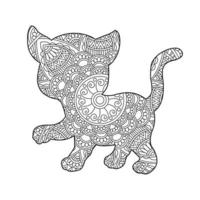 katt mandala färg sida för vuxna blommig djur- färg bok isolerat på vit bakgrund antistress färg sida vektor illustration
