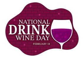 nationell dryck vin dag på februari 18 med glas av vindruvor och flaska i platt stil tecknad serie hand dragen bakgrund mallar illustration vektor
