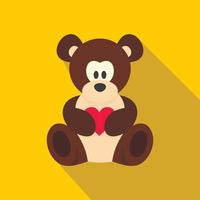 teddy Björn med rosa hjärta ikon, platt stil vektor