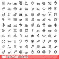 100 cykel ikoner uppsättning, översikt stil vektor