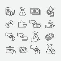 Geld-Flat-Icon-Pack, Geld-Linear-Icon-Set, Logo-Icon-Sammlung verdienen, Zahlungs-Icon-Sammlungen vektor