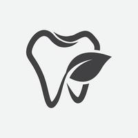 Zahn- und Blatt-Logo-Kombination, Zahn- und Bio-Symbol, einzigartige Zahn- und Bio-Logo-Designvorlage, grüne Zahnkohle-Ikone vektor