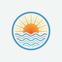 lineare Designvorlage für das Meereslogo, kreisförmige Logosymbolillustration für Meer und Wellen, lineares Sonnenuntergangslogo, Strandsymbolsymbol vektor