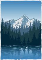 vektor årgång affisch med berg landskap och sjö
