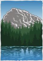 Färg årgång affisch med berg landskap och sjö vektor