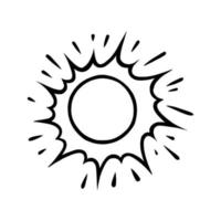 handgezeichnete sonne mit strahlen. strahlende Sonne im Doodle-Stil. Schwarz-Weiß-Vektor-Illustration vektor