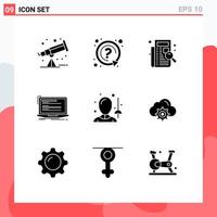 Aktienvektor-Icon-Pack mit 9 Zeilenzeichen und Symbolen für weibliche Monoblock-Einreichung Computercode editierbare Vektordesign-Elemente vektor