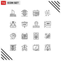 16 User Interface Outline Pack moderner Zeichen und Symbole von Diwali feiern Bleistiftboom computerbearbeitbare Vektordesign-Elemente vektor