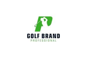 Buchstabe p für Golf-Logo-Design-Vektorvorlage, Vektoretikett des Golfsports, Logo der Golfmeisterschaft, Illustration, kreative Ikone, Designkonzept vektor