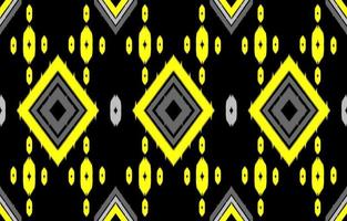 abstraktes ethnisches Ikat geometrisches nahtloses Muster. aztekischer einheimischer stammesstoff gelbes muster auf schwarzem hintergrund. vektordesign für textur, textil, kleidung, tapete, teppich, kunstdruck, illustration vektor