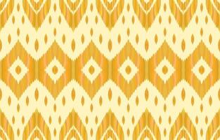 abstraktes ethnisches Ikat geometrisches nahtloses Muster. aztekischer einheimischer stammesstoff auf gelbgoldenem hintergrund. vektordesign für textur, textil, kleidung, tapeten, teppich, stickerei. Illustration drucken vektor