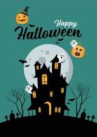 Lycklig halloween besatt hus hälsning kort vektor