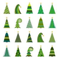 uppsättning av tjugo annorlunda jul träd. isolerat vektor illustration för glad jul och Lycklig ny år.
