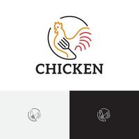 Gabel-Hahn-Hähnchen-Essen-Restaurant-Linien-Logo vektor