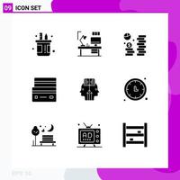 Stock Vector Icon Pack mit 9 Zeilenzeichen und Symbolen für Debitkartencomputer, die Dollar sparen, editierbare Vektordesign-Elemente