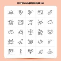 Umriss 25 Australien-Unabhängigkeitstag-Icon-Set-Vektor-Linienstil-Design Schwarze Symbole setzen lineare Piktogrammpaket-Web- und mobile Geschäftsideen-Design-Vektorillustration vektor