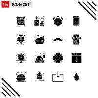 Stock Vector Icon Pack mit 16 Zeilen Zeichen und Symbolen für die Liebe Samsung Uhr Huawei Smartphone editierbare Vektordesign-Elemente