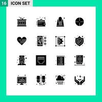 16 solides Glyphenpaket der Benutzeroberfläche mit modernen Zeichen und Symbolen des Herz-Sichtbeutel-Fitnessstudio-Jahres editierbare Vektordesign-Elemente vektor