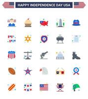 4. juli usa glücklicher unabhängigkeitstag symbol symbole gruppe von 25 modernen wohnungen mit hut usa karte anblick wahrzeichen editierbare usa tag vektor design elemente