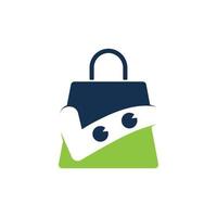 Häkchen-Einkaufstasche-Logo. Einkaufstaschensymbol für das Firmenlogo des Online-Shops. vektor