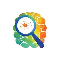 Lupe, die Neuronenvektordesign findet. Gehirn-Neuron-Logo-Konzept-Design. vektor