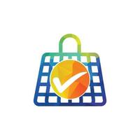 Häkchen-Einkaufstasche-Logo. Einkaufstaschensymbol für das Firmenlogo des Online-Shops. vektor