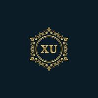 brev xu logotyp med lyx guld mall. elegans logotyp vektor mall.