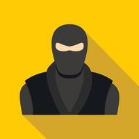 Ninja in schwarzer Kleidung und Maskensymbol, flacher Stil vektor