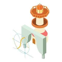 Bauarbeiten Symbol isometrischer Vektor. Bogenprojekt und Leuchtturmbau vektor