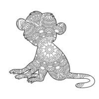 Malvorlagen Affe Mandala für Erwachsene Blumen Tier Malbuch isoliert auf weißem Hintergrund Anti-Stress-Färbung Seite Vektor-Illustration vektor