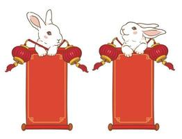 süßes kaninchen mit den roten frühlingspaaren, um das chinesische neujahr und das neue mondjahr zu feiern vektor