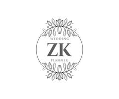 zk initialer brev bröllop monogram logotyper samling, hand dragen modern minimalistisk och blommig mallar för inbjudan kort, spara de datum, elegant identitet för restaurang, boutique, Kafé i vektor