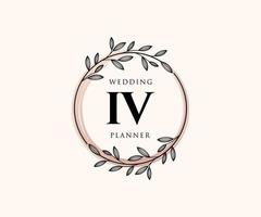 iv initialen brief hochzeitsmonogramm logos sammlung, handgezeichnete moderne minimalistische und florale vorlagen für einladungskarten, save the date, elegante identität für restaurant, boutique, café im vektor