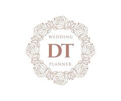 dt initialen brief hochzeitsmonogramm logos sammlung, handgezeichnete moderne minimalistische und florale vorlagen für einladungskarten, save the date, elegante identität für restaurant, boutique, café im vektor