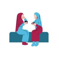 muslim kvinnor talande medan Sammanträde och dricka kaffe vektor