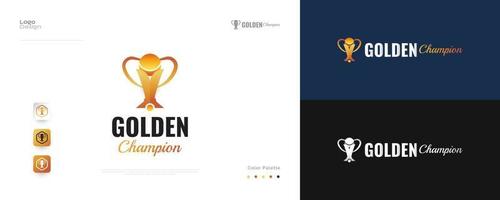 gyllene mästare trofén logotyp. tilldela vinnare kopp vektor
