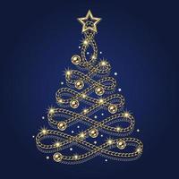 ausgefallener weihnachtsbaum aus schmuck gold- und silberketten, glänzende kugelperlen. elegante schmuckillustration für winterschlussverkauf, weihnachten, neujahrsfeiertage, geschenkdekoration. vektor