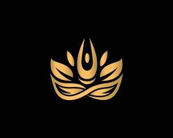 Yoga Human Meditation Logo Design mit Spa Guru Lotus Flower Logo kreative Vektorvorlage. vektor