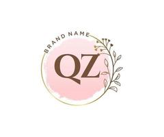 anfängliches qz feminines logo. verwendbar für Natur-, Salon-, Spa-, Kosmetik- und Schönheitslogos. flaches Vektor-Logo-Design-Vorlagenelement. vektor