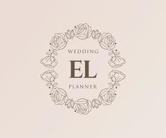 el initialen brief hochzeitsmonogramm logos sammlung, handgezeichnete moderne minimalistische und florale vorlagen für einladungskarten, save the date, elegante identität für restaurant, boutique, café im vektor