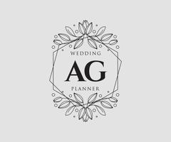 ag initialer brev bröllop monogram logotyper samling, hand dragen modern minimalistisk och blommig mallar för inbjudan kort, spara de datum, elegant identitet för restaurang, boutique, Kafé i vektor