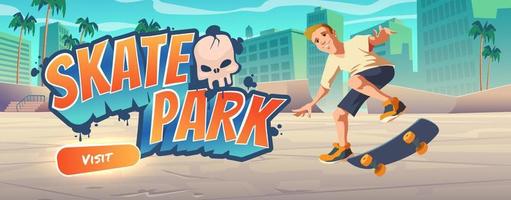 skatepark-cartoon-landingpage mit teenager vektor