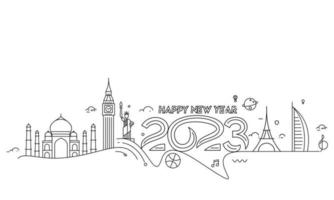 2023 Lycklig ny år text typografi design affisch, mall, broschyr, dekorerad, flygblad, baner design. vektor