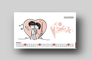 2023 kalender Lycklig ny år valentine dag februari design mönster. vektor