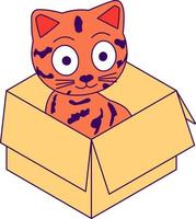 tecknad serie katt i en låda i isometrisk se. vektor