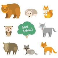 niedliche wilde tiere clipart-sammlung, isoliert auf weiß. handgezeichnete Vektorillustration. Waldelemente gesetzt. flaches design im skandinavischen stil. konzept für kindermode, textildruck, poster, karte vektor