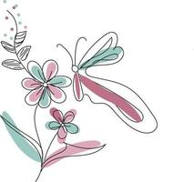 florale Strichzeichnungen mit Schmetterling vektor