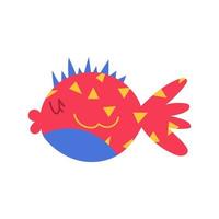 tecknad serie blåsfisk. fugu fisk platt stil isolerat på vit bakgrund. röd globfisk med ryggar vektor