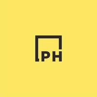 ph-anfangsmonogrammlogo mit quadratischem stildesign vektor